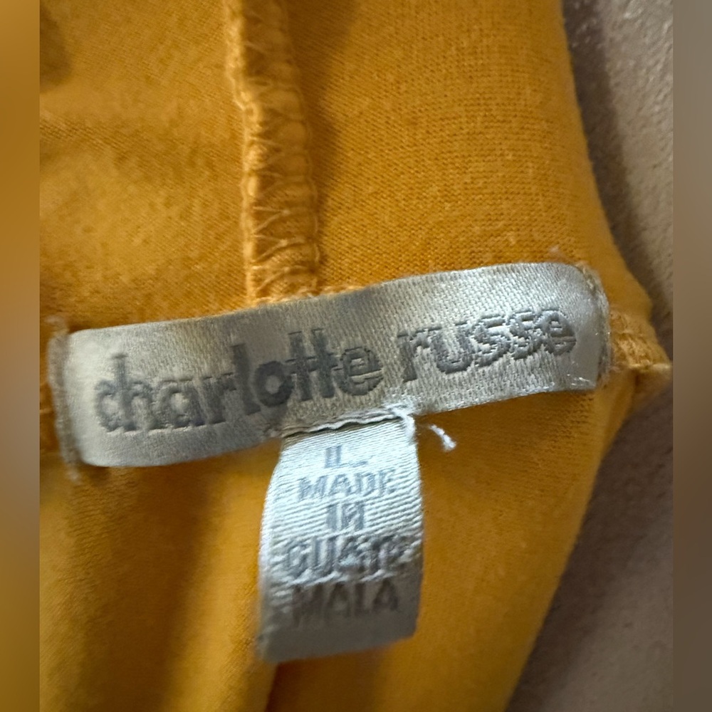 Charlotte Russe Mustard Yellow Cropped Hoodie with White Drawstring - Picture 5 of 5